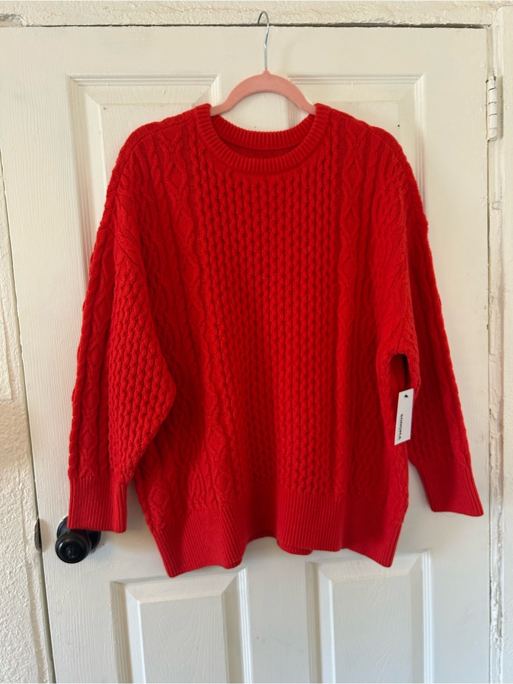Women's Petite Medium PM Sonoma Goods For Life Oversized Cable-Knit Sweater Red